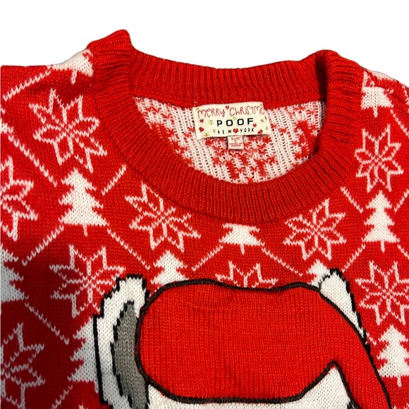 POOF Llama! Merry Ugly Christmas! Red & White Graphic Ugly Llama Sweater- Small - Picture 5 of 11